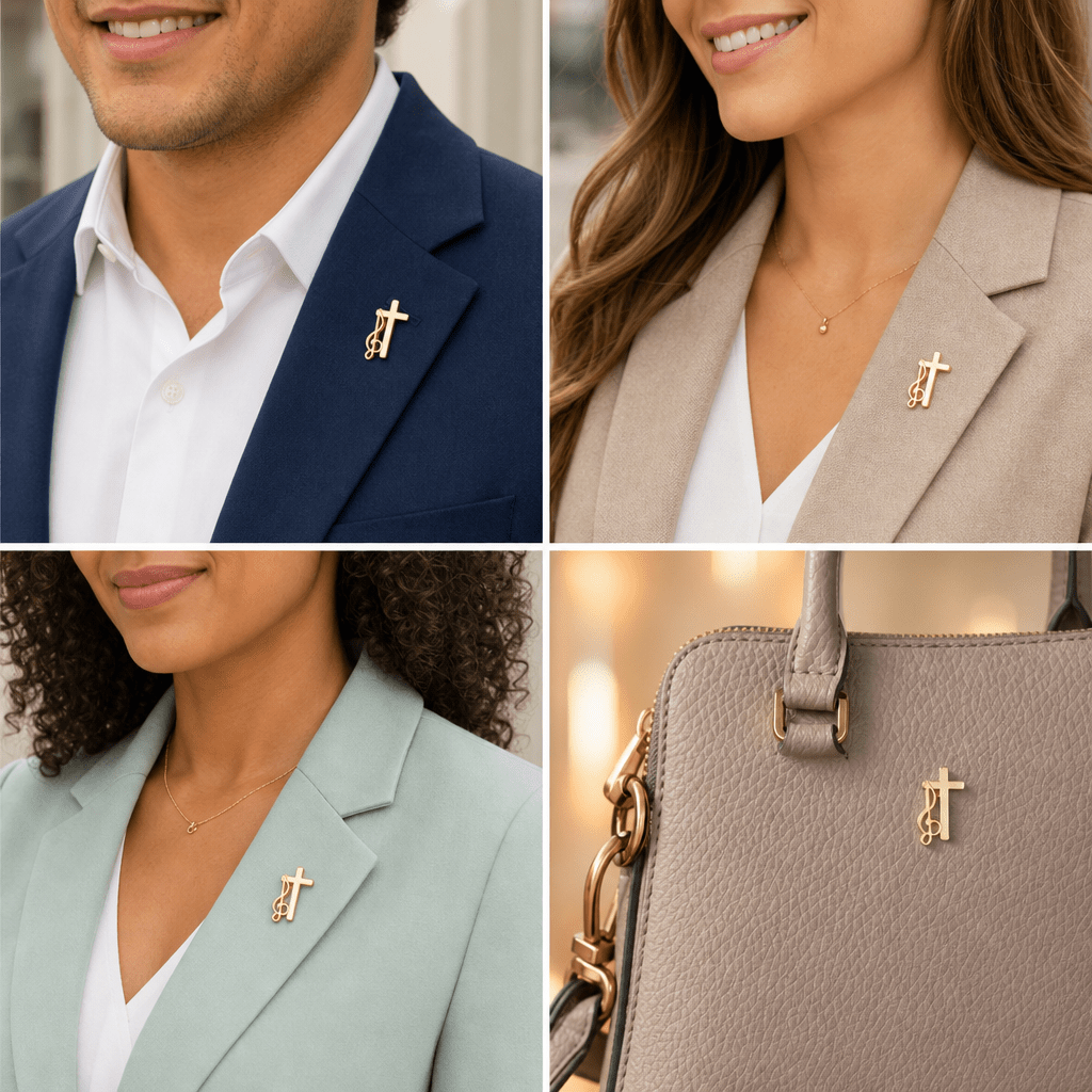 3/4 Inch Gold Music Cross Lapel Pin - Lapel Pin Corner