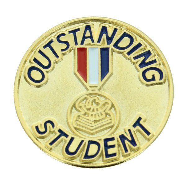 3/4 Inch Gold "Outstanding Student" with Ribbon and Lamp of Learning Enameled Lapel Pin - Lapel Pin Corner