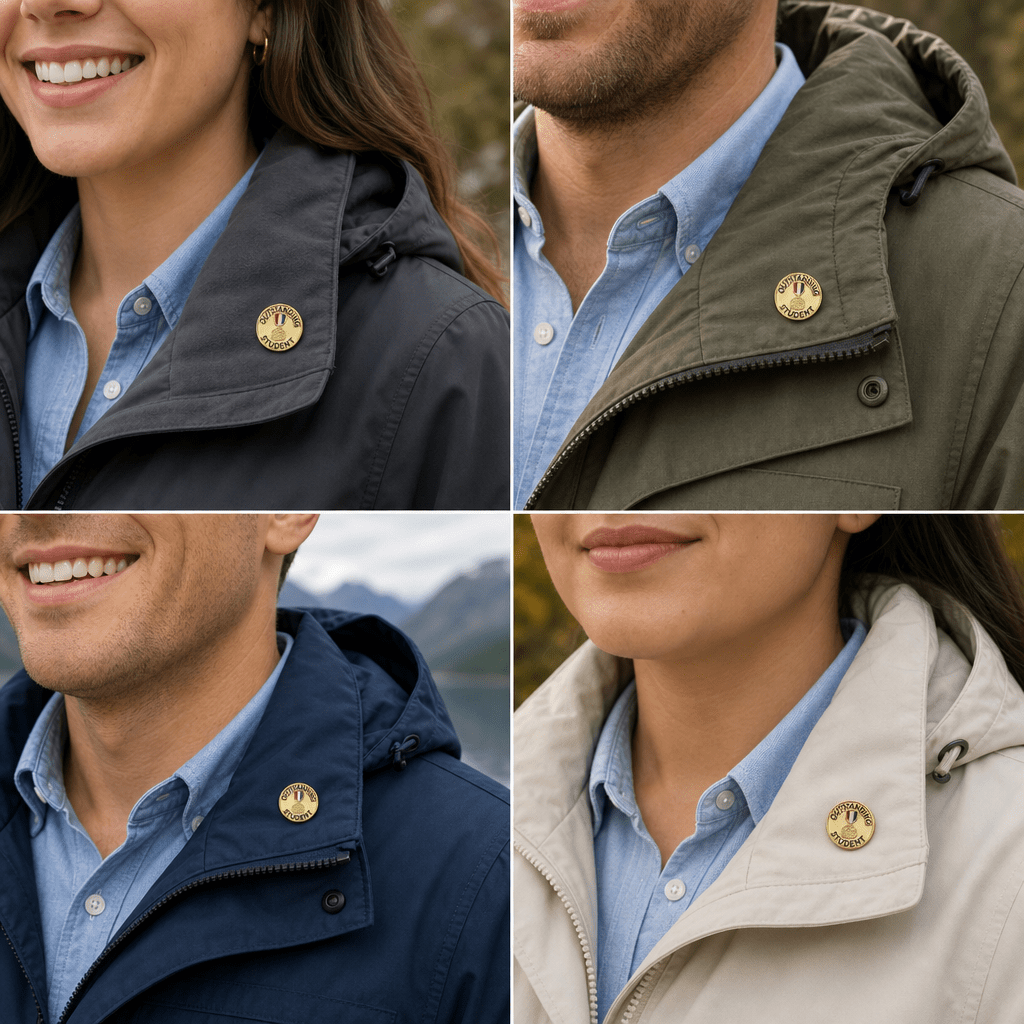 3/4 Inch Gold "Outstanding Student" with Ribbon and Lamp of Learning Enameled Lapel Pin - Lapel Pin Corner