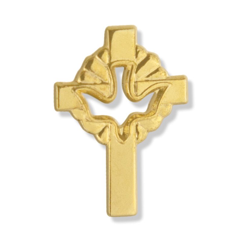 3/4 Inch Gold Pierced Dove Cross Lapel Pin - Lapel Pin Corner