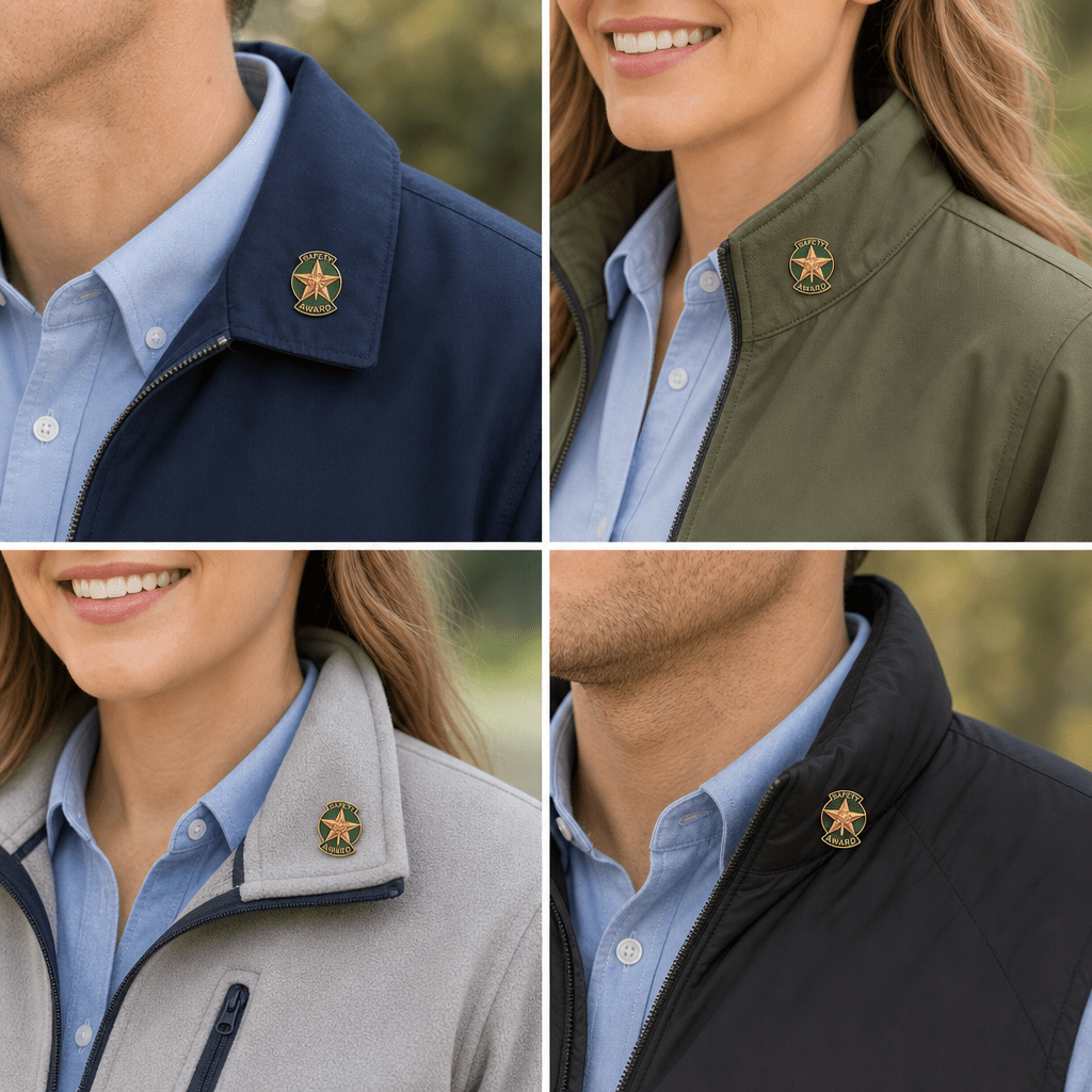 3/4 Inch Gold "Safety Award" with Star Enameled Lapel Pin - Lapel Pin Corner