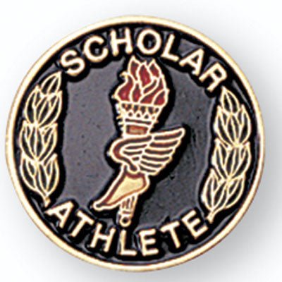 3/4 Inch Gold "Scholar Athlete" with Torch, Winged Foot and Wreath Enameled Lapel Pin - Lapel Pin Corner