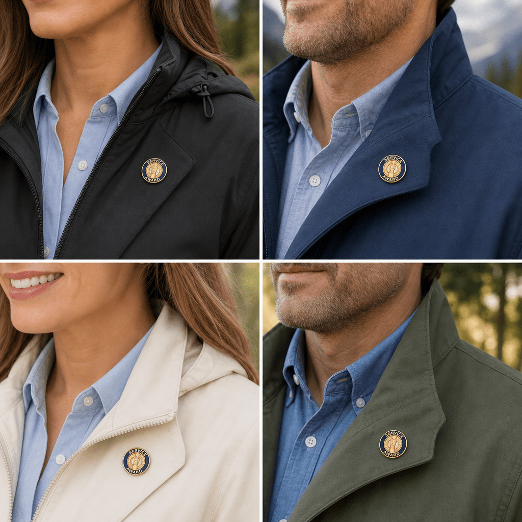 3/4 Inch Gold "Service Award" with Hand and Torch Enameled Lapel Pin - Lapel Pin Corner