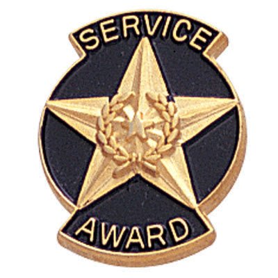 3/4 Inch Gold "Service Award" with Star Black Enameled Lapel Pin - Lapel Pin Corner