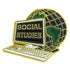 3/4 Inch Gold "Social Studies" with Computer and World Globe Enameled Lapel Pin - Lapel Pin Corner