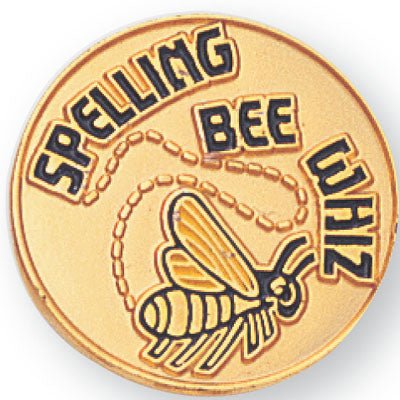 3/4 Inch Gold "Spelling Bee Whiz" with Bee Enameled Lapel Pin - Lapel Pin Corner
