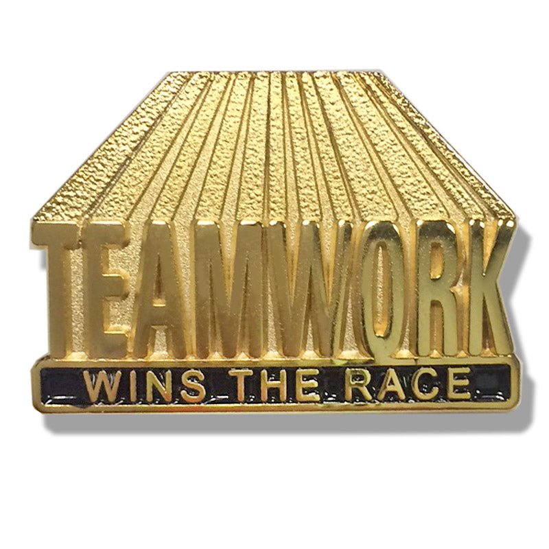 3/4 Inch Gold "Teamwork Wins the Race" Lapel Pin - Lapel Pin Corner