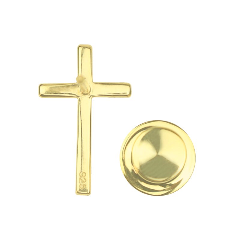 3/4 Inch Polished Gold Plated Sterling Silver Cross Pin With Spring Loaded Quality Clutch - Lapel Pin Corner