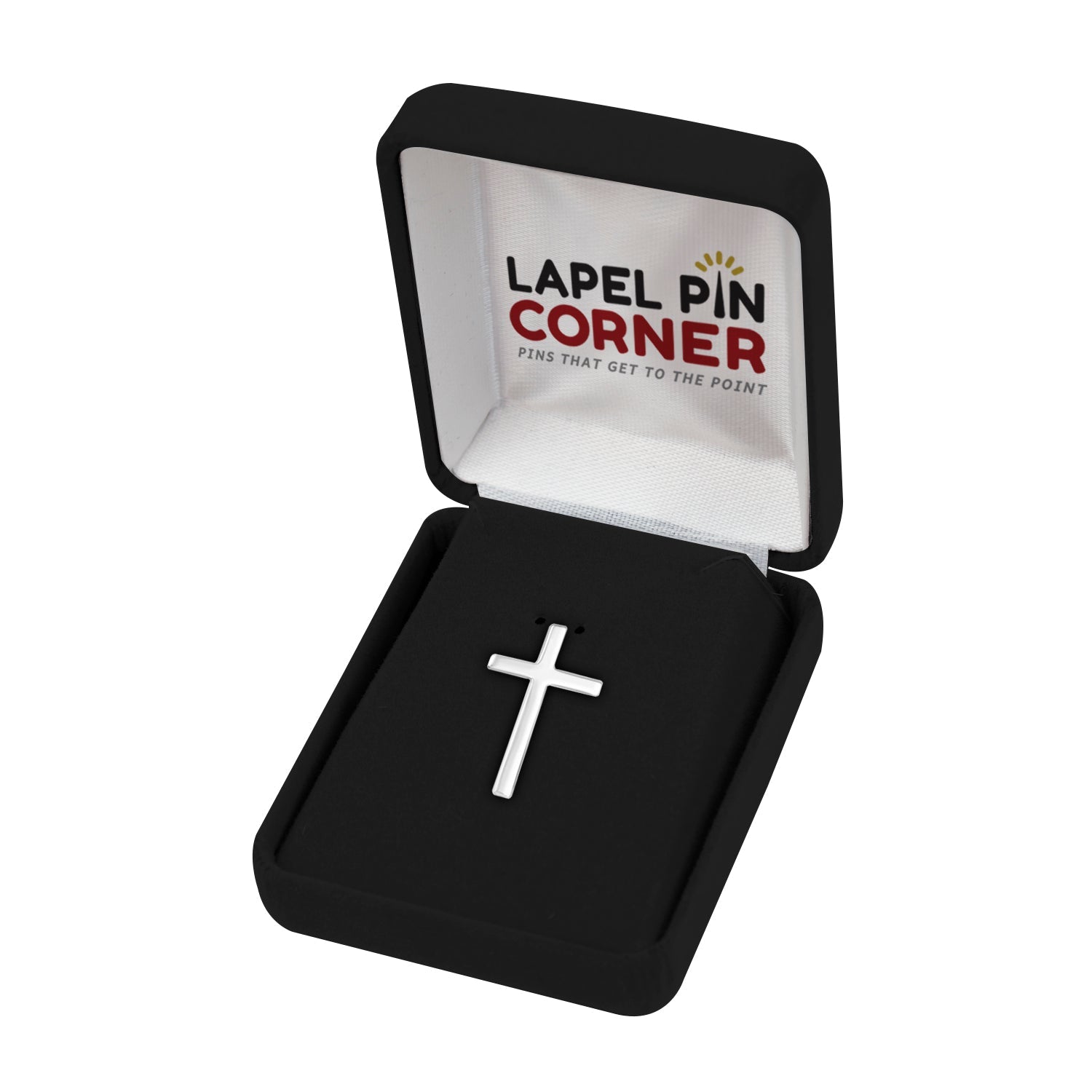 3/4 Inch Polished Sterling Silver Cross Pin With Spring Loaded Quality Clutch - Lapel Pin Corner