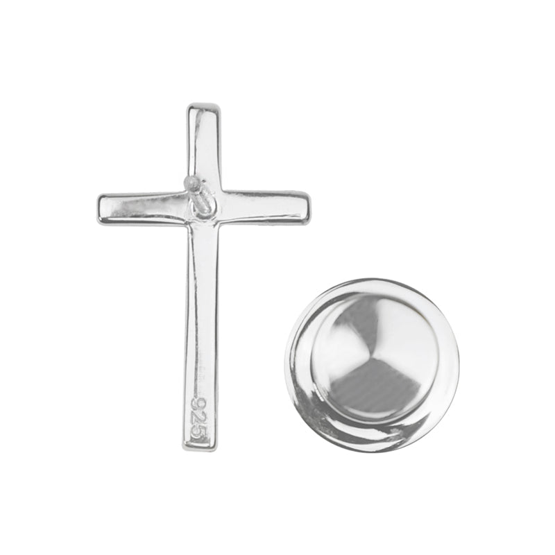 3/4 Inch Polished Sterling Silver Cross Pin With Spring Loaded Quality Clutch - Lapel Pin Corner
