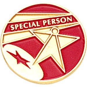 3/4 Inch Red and Gold "Special Person" Lapel Pin - Lapel Pin Corner
