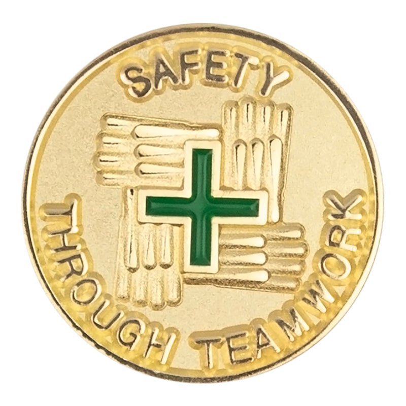 3/4 Inch Saftey Through Teamwork Lapel Pin - Lapel Pin Corner