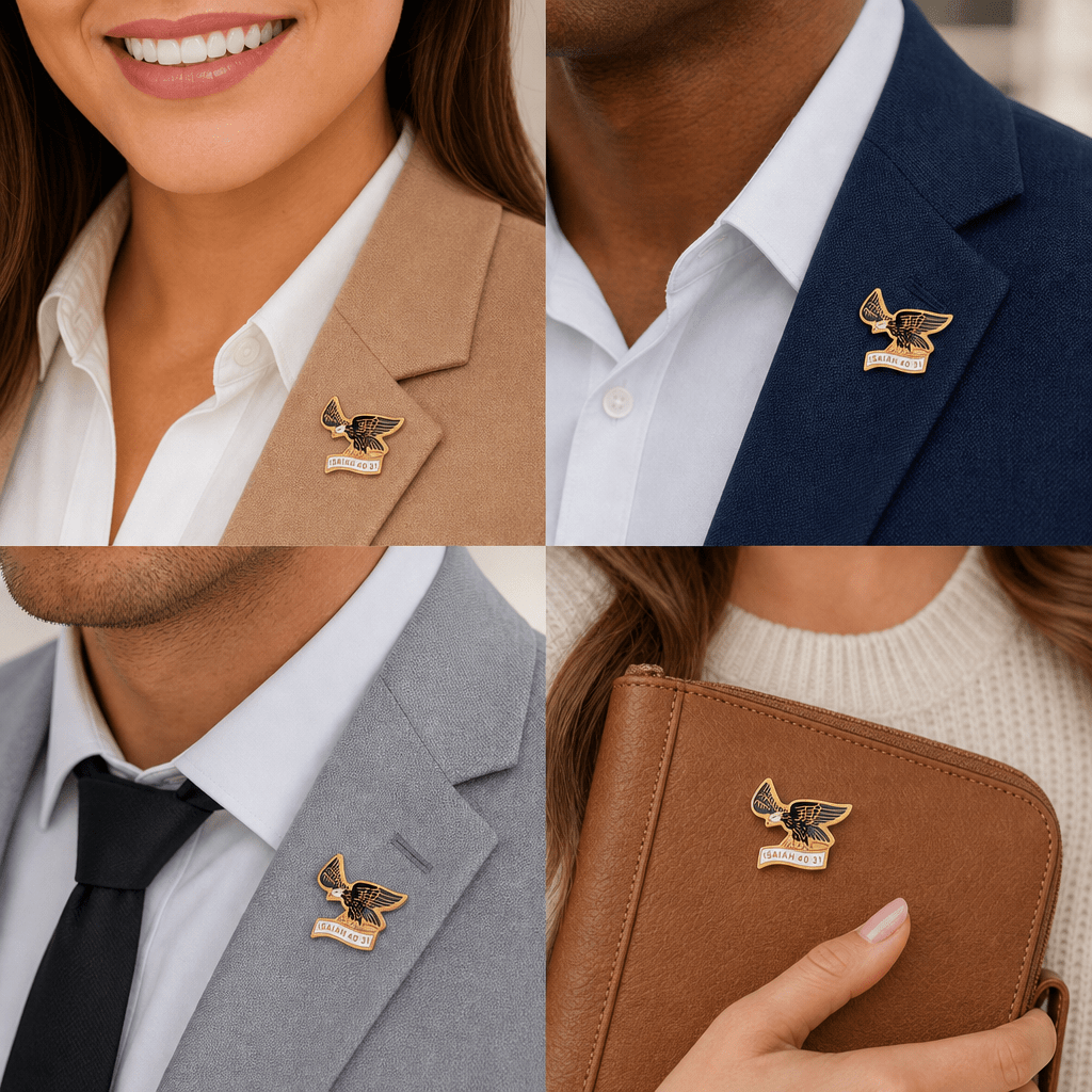 3/4 x 7/8 Inch Gold Enameled Eagle with Isaiah 40:31 Lapel Pin - Lapel Pin Corner