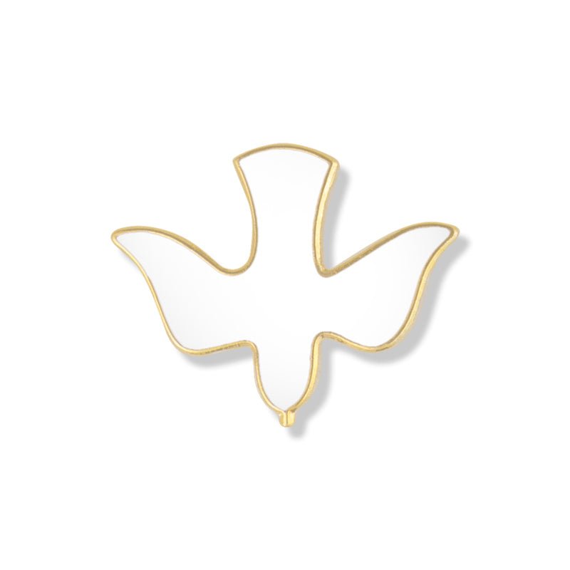 3/8 Inch Gold and White Enameled Dove Pin - Lapel Pin Corner