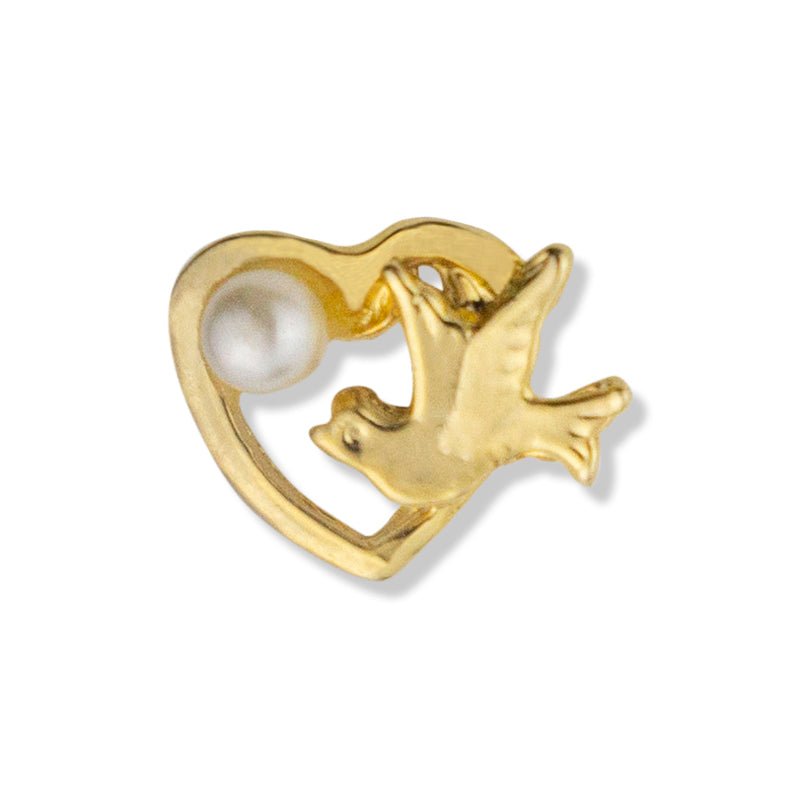 3/8 Inch Gold Heart and Dove with White Pearl Lapel Pin - Lapel Pin Corner