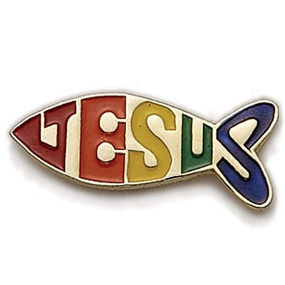 3/8 x 1 Inch Gold Enameled Jesus Fish Lapel Pin - Lapel Pin Corner