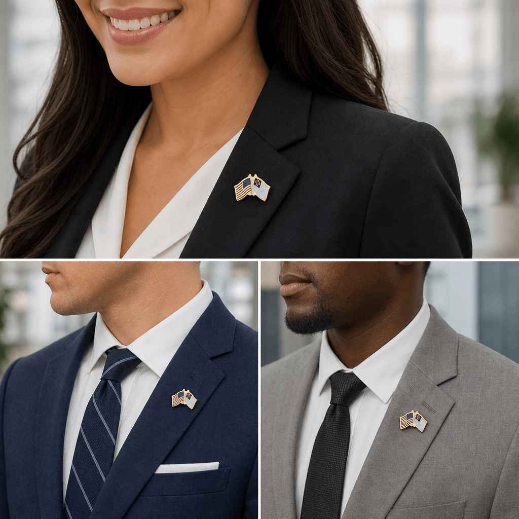 3/8 x 5/8 Inch American-Christian Cross Flags Pin - Lapel Pin Corner