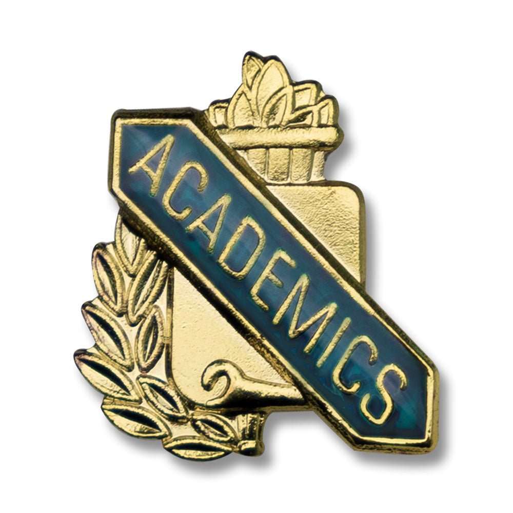 5/8 Inch Gold "Academics" with Torch and Wreath Enameled Lapel Pin-Brooches & Lapel Pins-Lapel Pin Corner