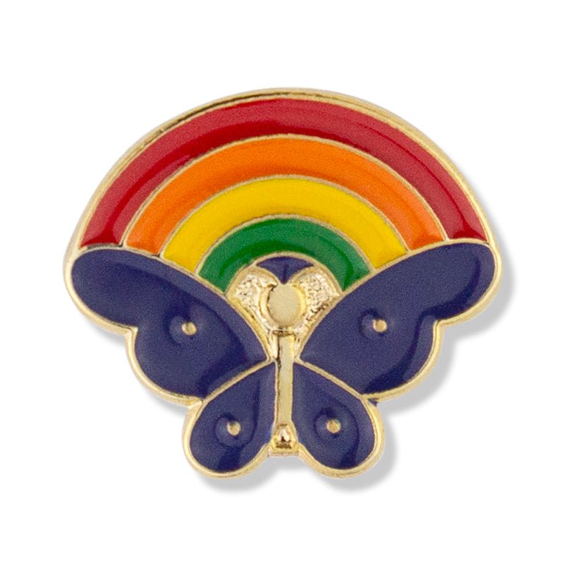 5/8 Inch Gold Enameled Butterfly with Rainbow Lapel Pin-Brooches & Lapel Pins-Lapel Pin Corner