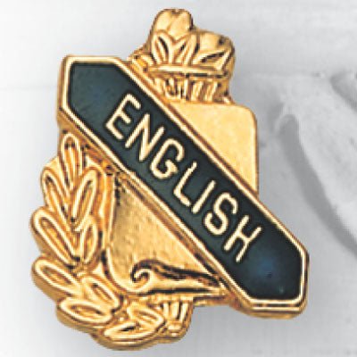 5/8 Inch Gold "English" with Torch and Wreath Enameled Lapel Pin-Brooches & Lapel Pins-Lapel Pin Corner