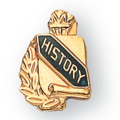 5/8 Inch Gold "History" with Torch and Wreath Enameled Lapel Pin-Brooches & Lapel Pins-Lapel Pin Corner