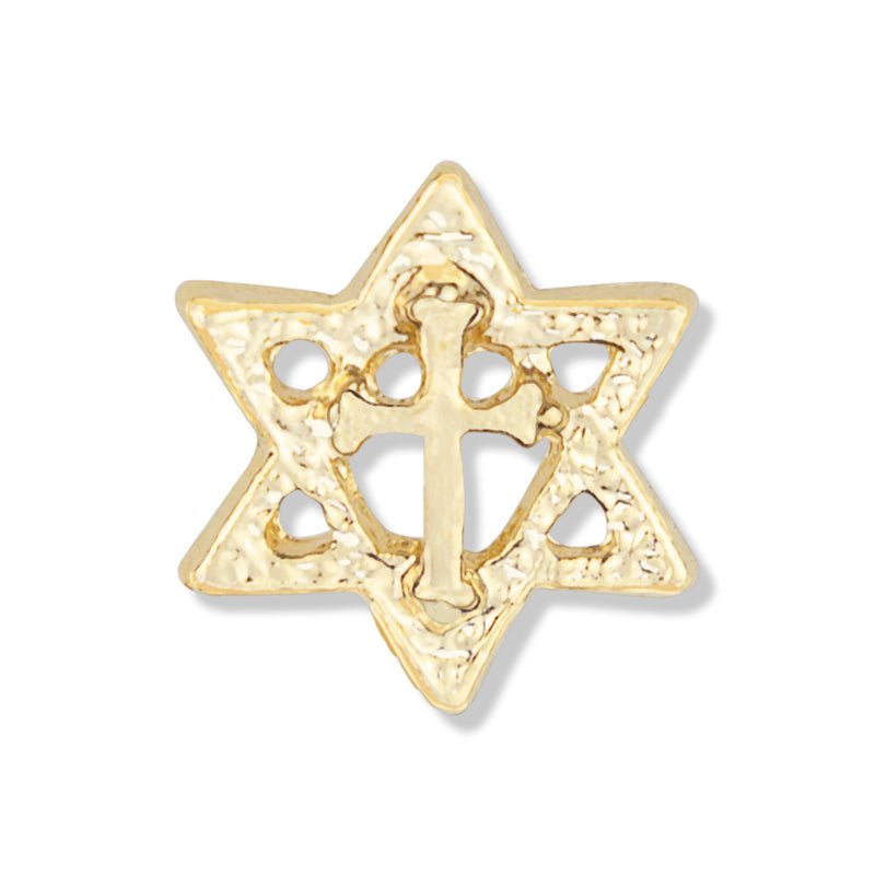 5/8 Inch Gold Star of David with Cross Lapel Pin-Brooches & Lapel Pins-Lapel Pin Corner