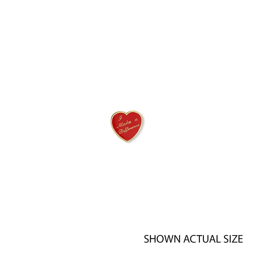 5/8 Inch I Make a Difference Enameled Heart Lapel Pin-Brooches & Lapel Pins-Lapel Pin Corner