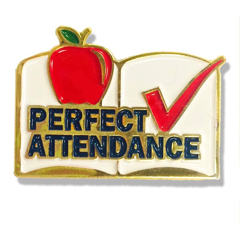 5/8 Inch Perfect Attendance with Apple Enameled Lapel Pin-Brooches & Lapel Pins-Lapel Pin Corner