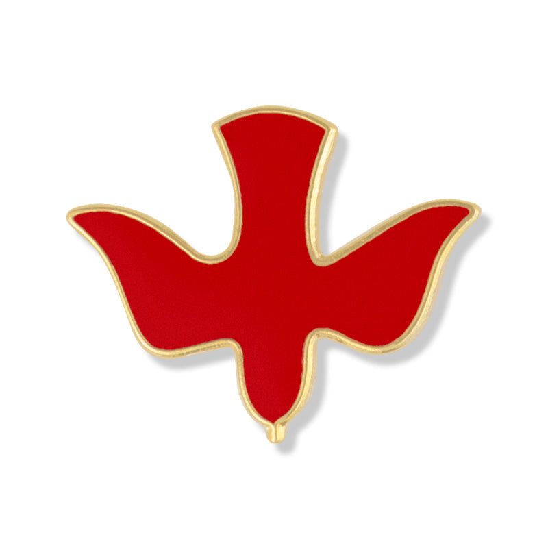 5/8 Inch Gold and Red Enameled Dove Pin - Lapel Pin Corner