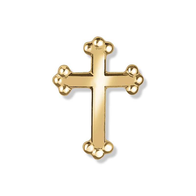 5/8 Inch Gold Budded Ends Cross Lapel Pin - Lapel Pin Corner