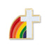 5/8 Inch Gold Enameled Cross and Rainbow Lapel Pin - Lapel Pin Corner