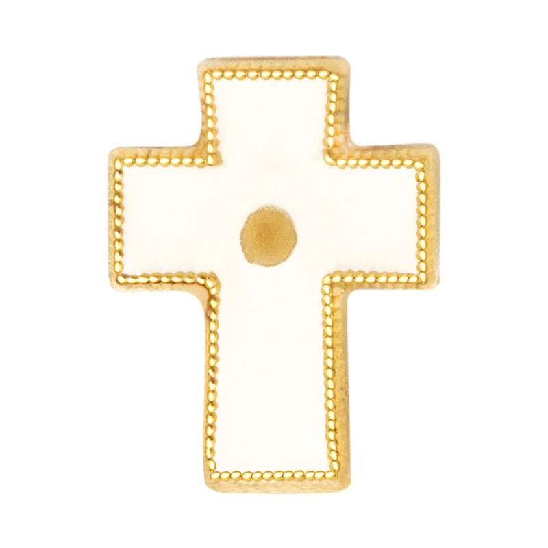 5/8 Inch Gold Enameled Mustard Seed Cross Lapel Pin - Lapel Pin Corner
