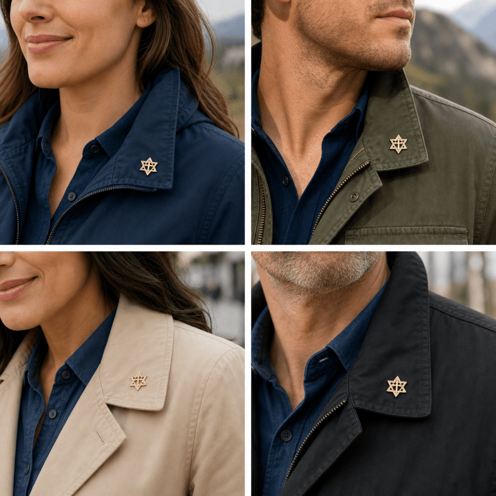 5/8 Inch Gold Star of David with Cross Lapel Pin - Lapel Pin Corner