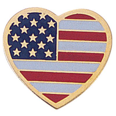 5/8 Inch Heart Shaped American Flag Enameled Lapel Pin - Lapel Pin Corner