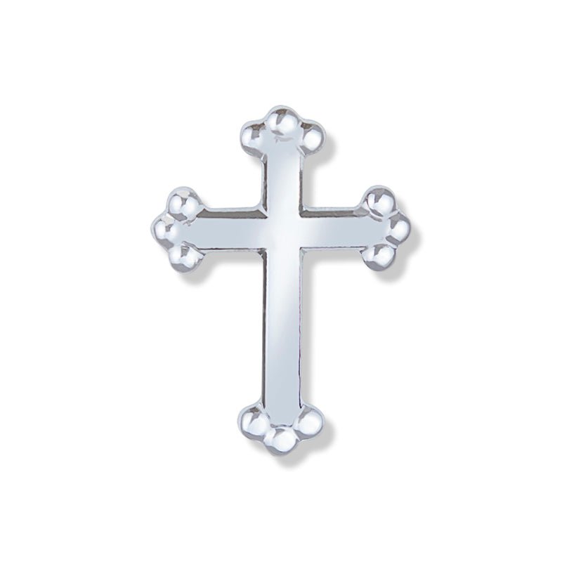 5/8 Inch Polished Silver Budded Ends Cross Lapel Pin - Lapel Pin Corner