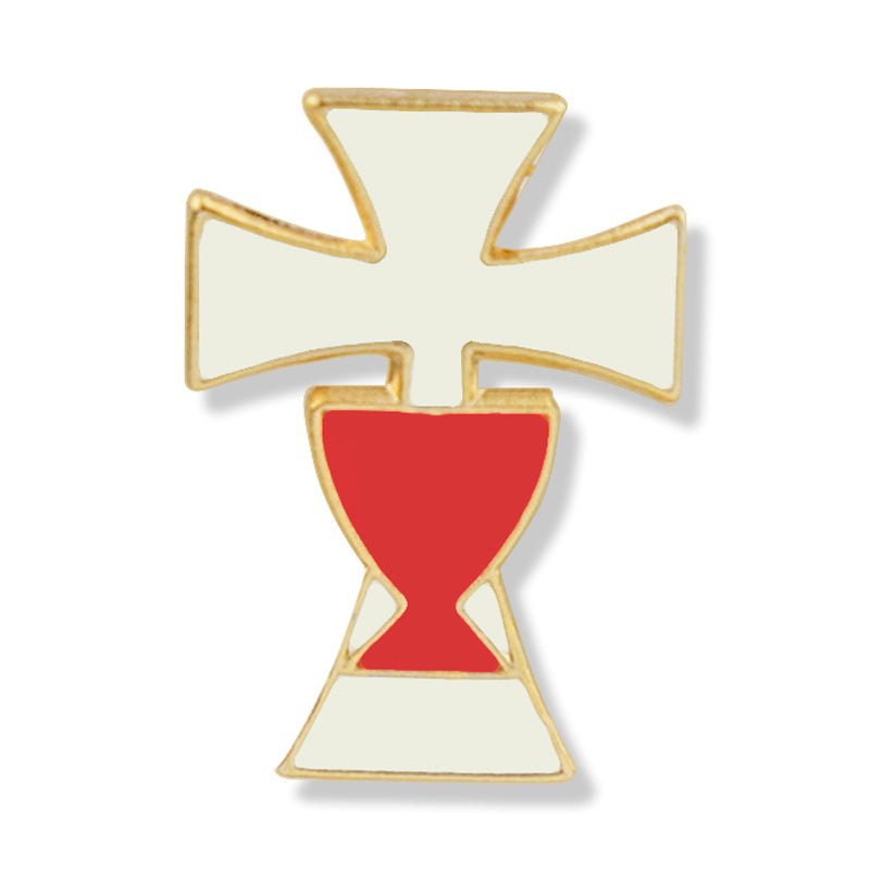 5/8 Inch White Enameled Cross with Chalice Lapel Pin - Lapel Pin Corner