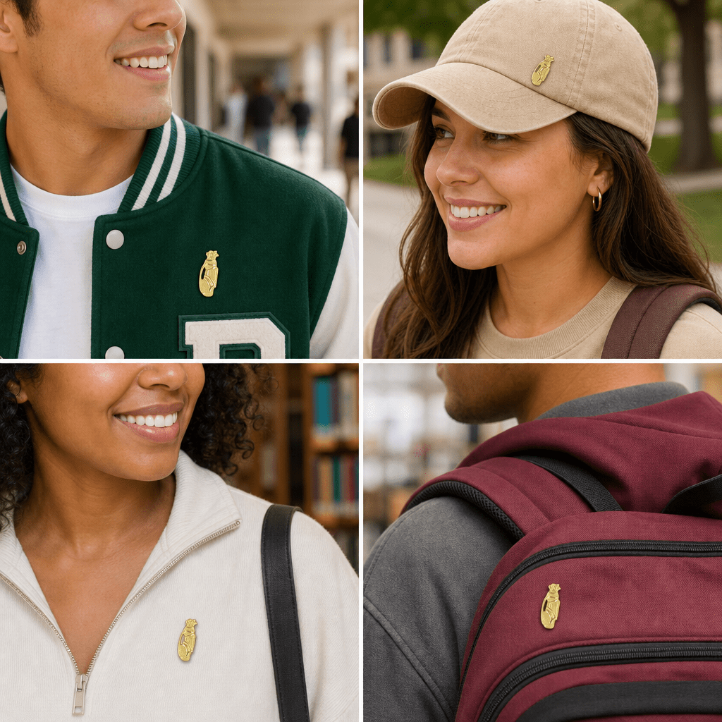 7/16 Inch Gold Golf Clubs and Bag Chenille Pin - Lapel Pin Corner