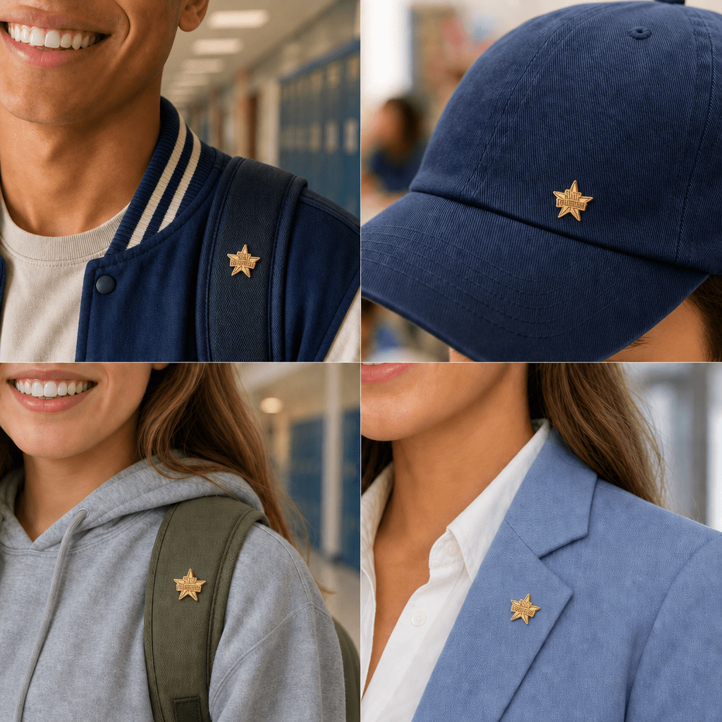 7/16 Inch Gold "Star Performer" on Star Chenille Pin - Lapel Pin Corner