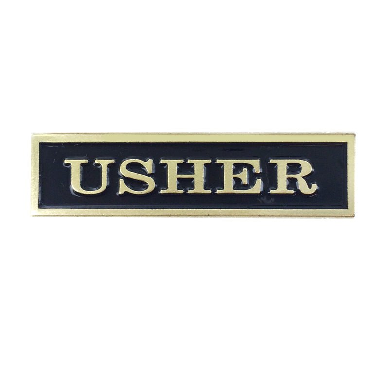 7/16 x 1/34 Inch Brass and Black Enameled Usher Pin-Brooches & Lapel Pins-Lapel Pin Corner