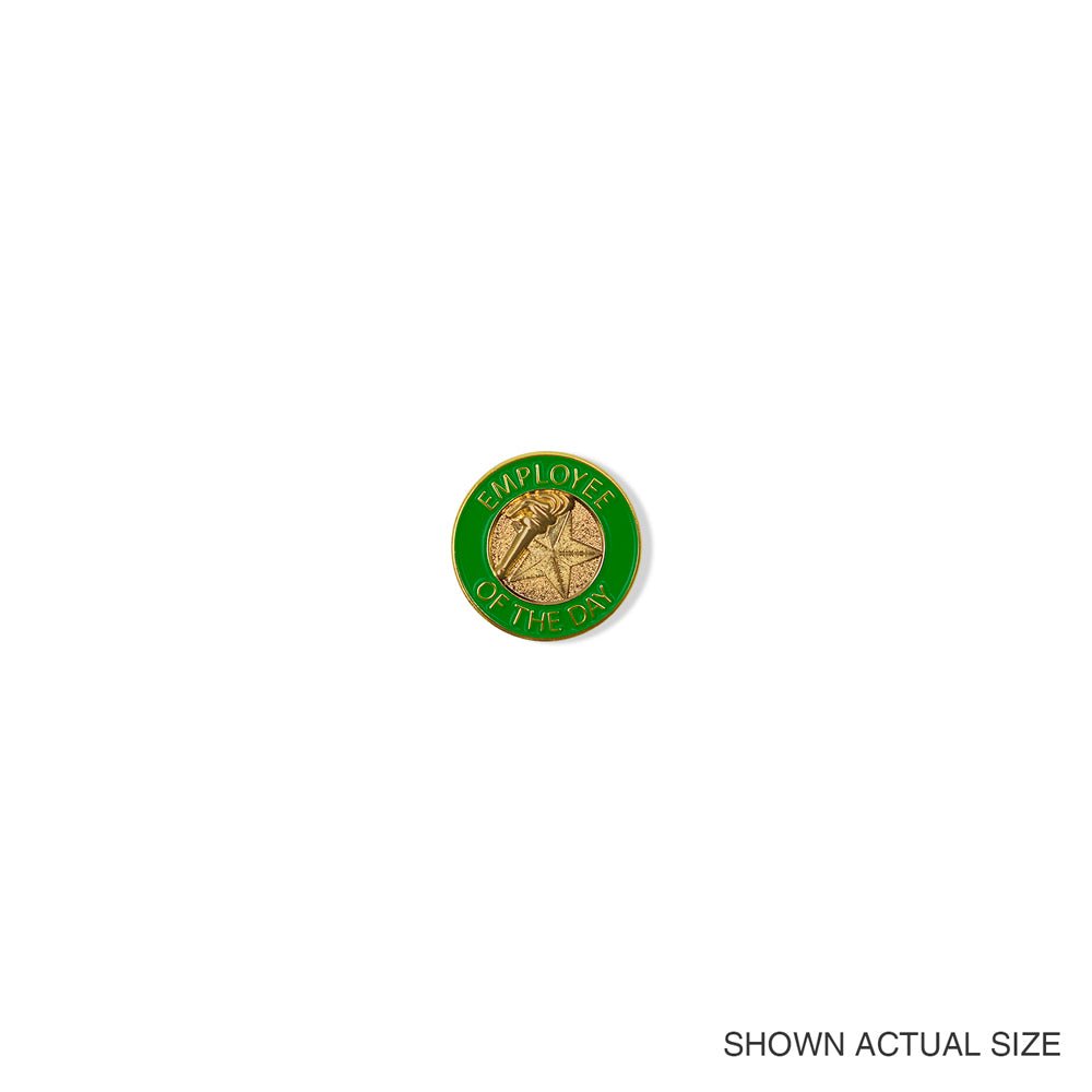 7/8 Inch Bright Gold Green "Employee of the Day" Lapel Pin-Brooches & Lapel Pins-Lapel Pin Corner
