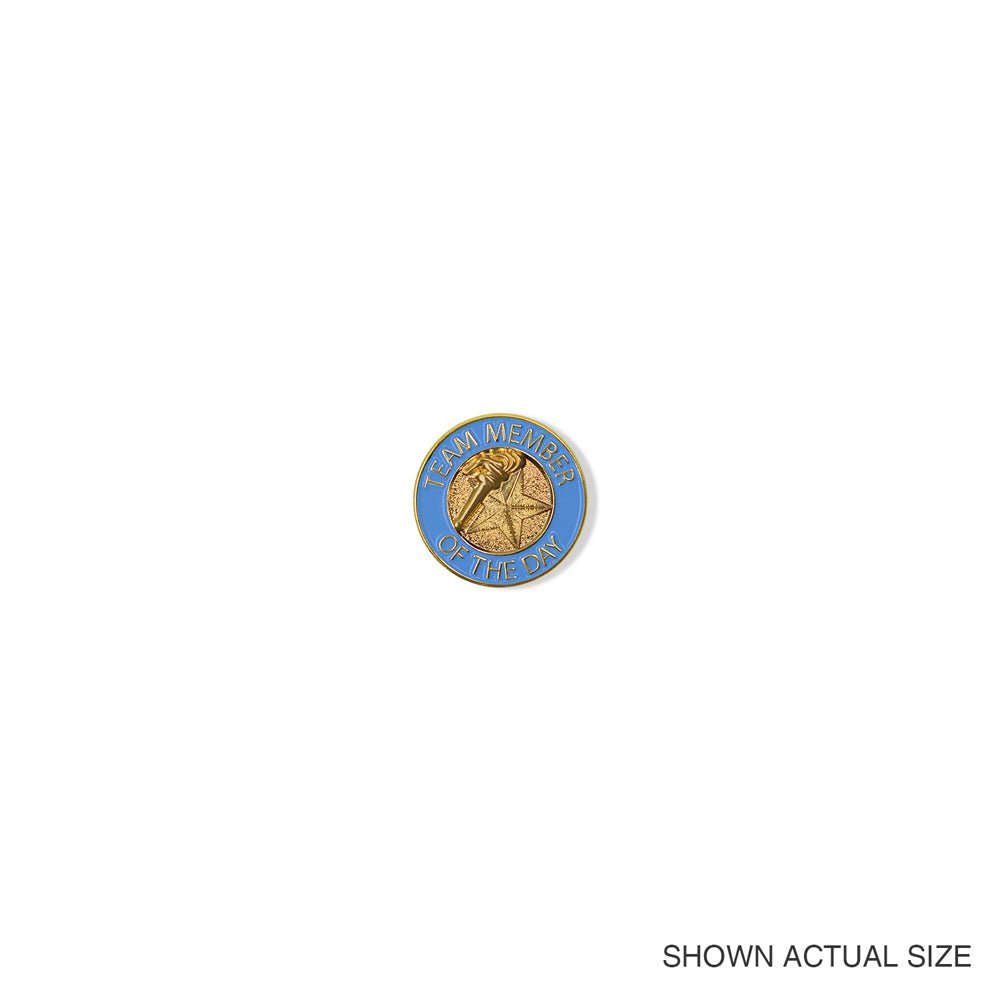 7/8 Inch Bright Gold Light Blue "Team Member of the Day" Lapel Pin-Brooches & Lapel Pins-Lapel Pin Corner