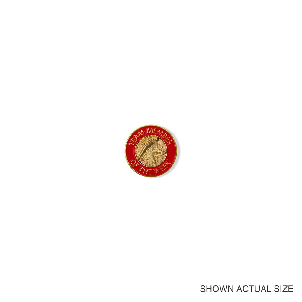7/8 Inch Bright Gold Red "Team Member of the Week" Lapel Pin-Brooches & Lapel Pins-Lapel Pin Corner