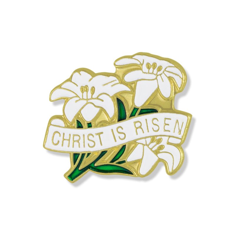 7/8 Inch Gold Enameled Christ is Risen Lily Flower Pin-Brooches & Lapel Pins-Lapel Pin Corner