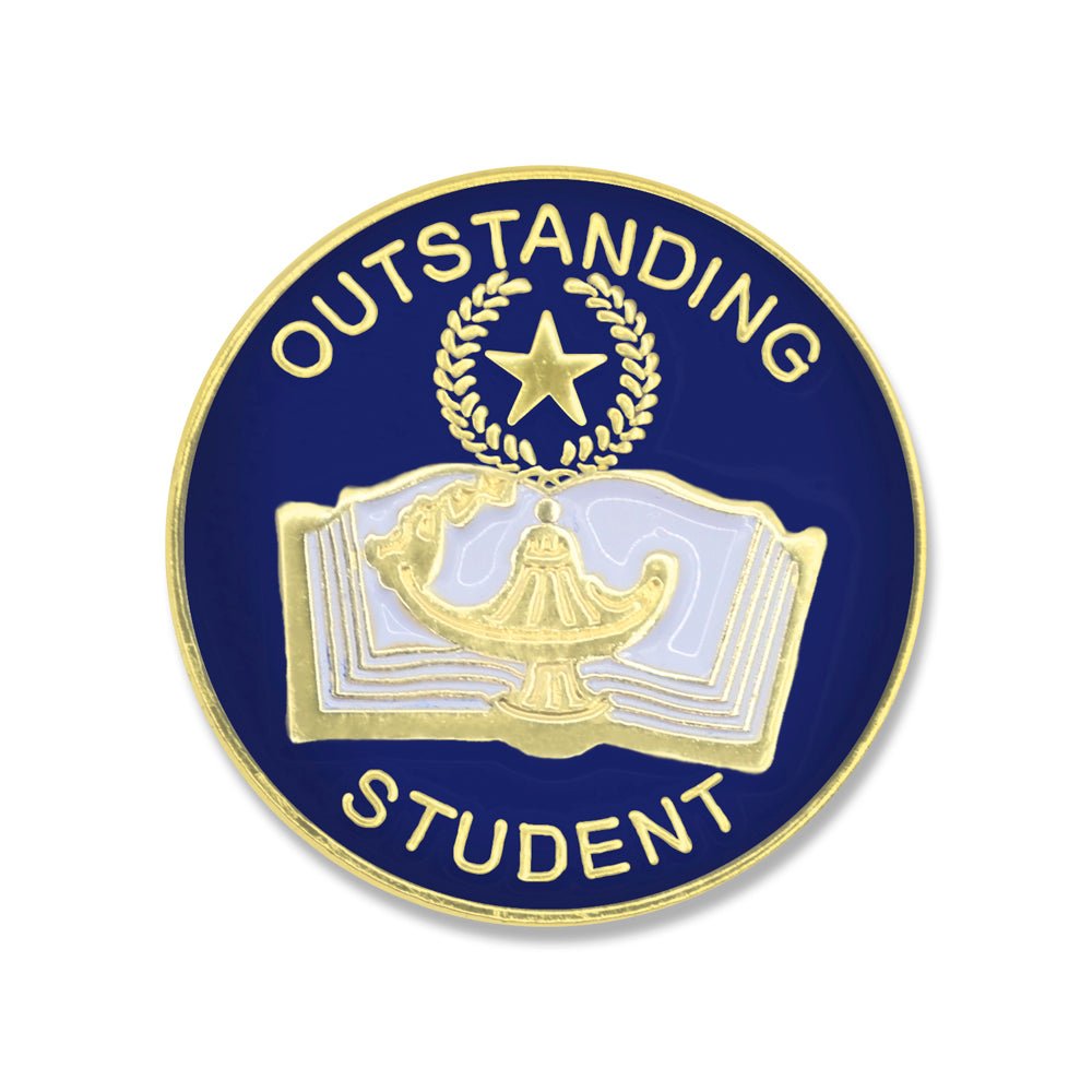 7/8 Inch Gold "Outstanding Student" with Open Book, Lamp of Learning and Star Enameled Lapel Pin-Brooches & Lapel Pins-Lapel Pin Corner