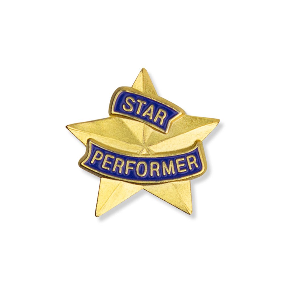 7/8 Inch Gold "Star Performer" Star Enameled Lapel Pin-Brooches & Lapel Pins-Lapel Pin Corner