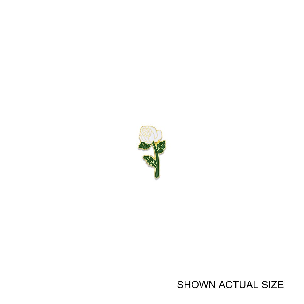 7/8 Inch Long Stem White Rose Enameled Lapel Pin-Brooches & Lapel Pins-Lapel Pin Corner