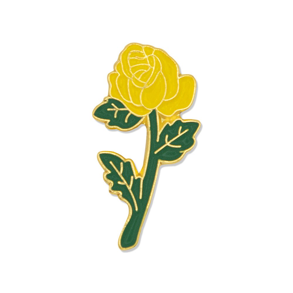7/8 Inch Long Stem Yellow Rose Enameled Lapel Pin-Brooches & Lapel Pins-Lapel Pin Corner