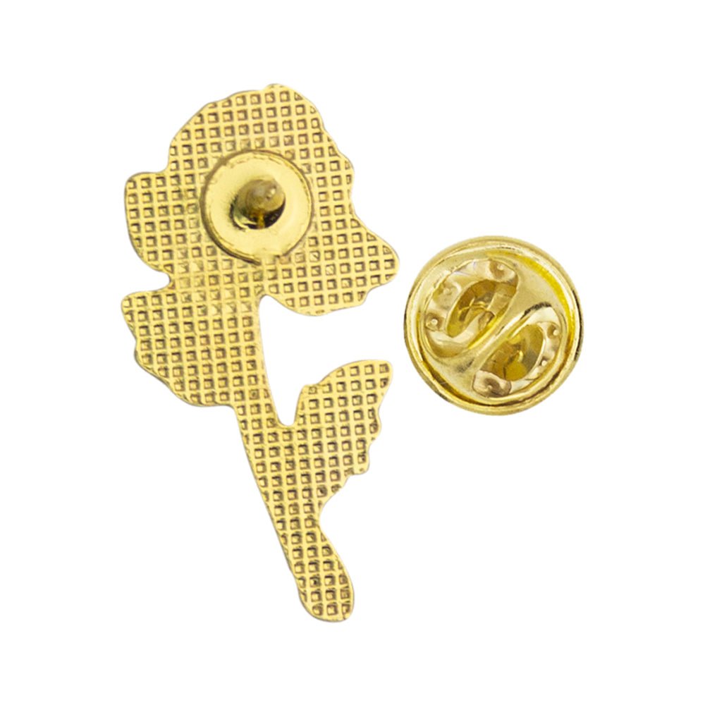 7/8 Inch Red Long Stem Rose Enameled Lapel Pin-Brooches & Lapel Pins-Lapel Pin Corner