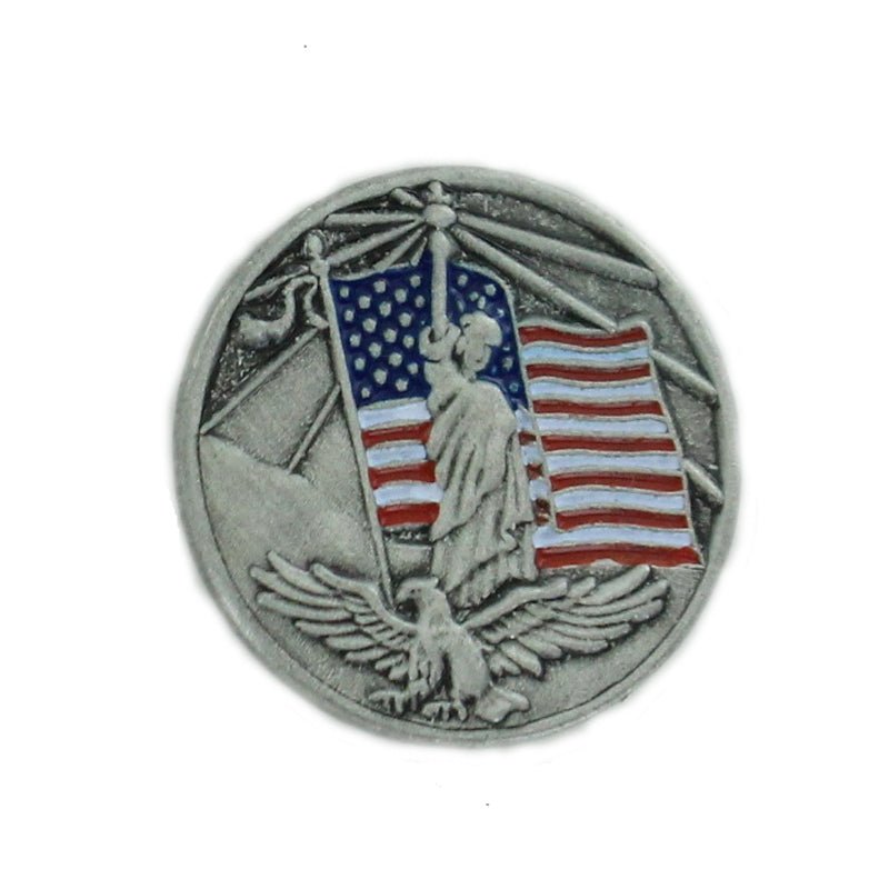 7/8 Inch American Flag, Statue of Liberty & Eagle Lapel Pin - Lapel Pin Corner