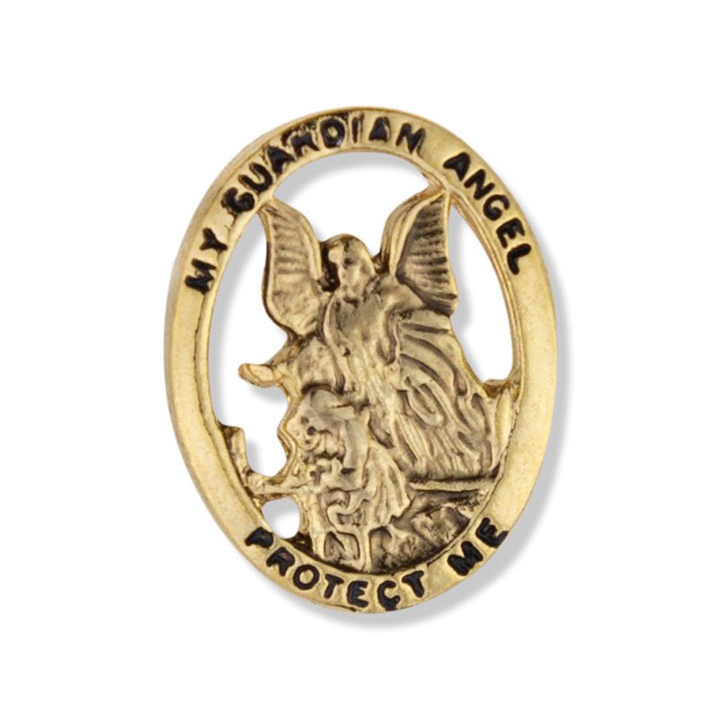 7/8 Inch Gold Antique My Guardian Angel - Protect Me Lapel Pin - Lapel Pin Corner